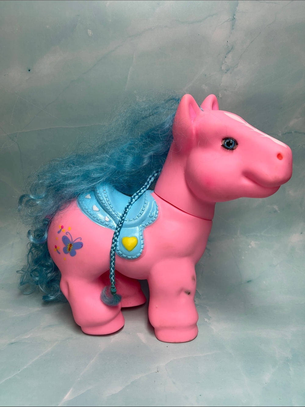 Vintage Long Hair Playmates Pink Horse Pony Lucky Hair Styling 10-1/2"H w/Saddle
